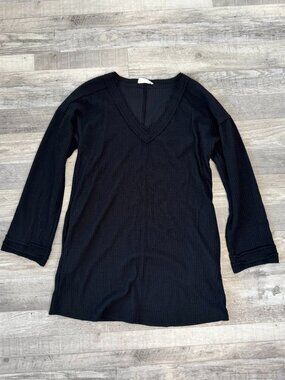 New In Black ribbed long sleeve short dress pockets size small B3